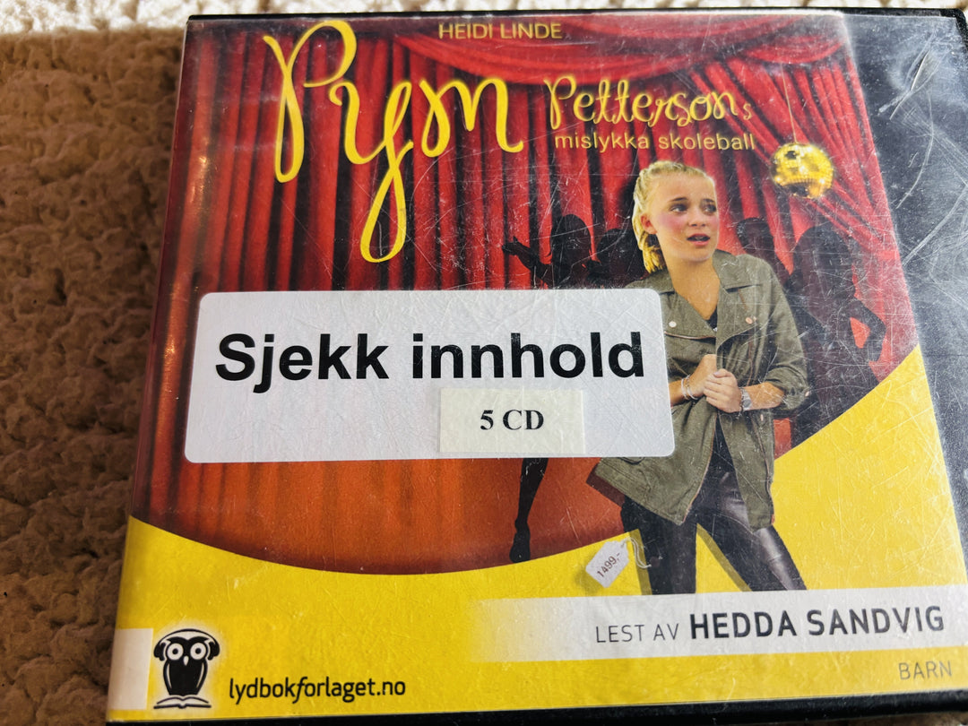 Heidi Linde. 2013. Pym Pettersons mislykka skoleball. Lydbok på CD (fra bibliotek, pene disker).