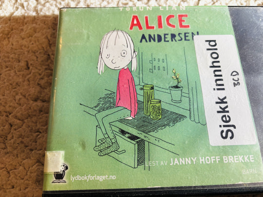 Torun Lian. 2014. Alice Andersen. Lydbok på CD (fra bibliotek, pene disker).