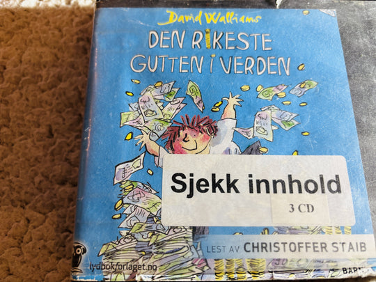 David Walliams. 2012. Den rikeste gutten i verden. Lydbok på CD (fra bibliotek, pene disker).