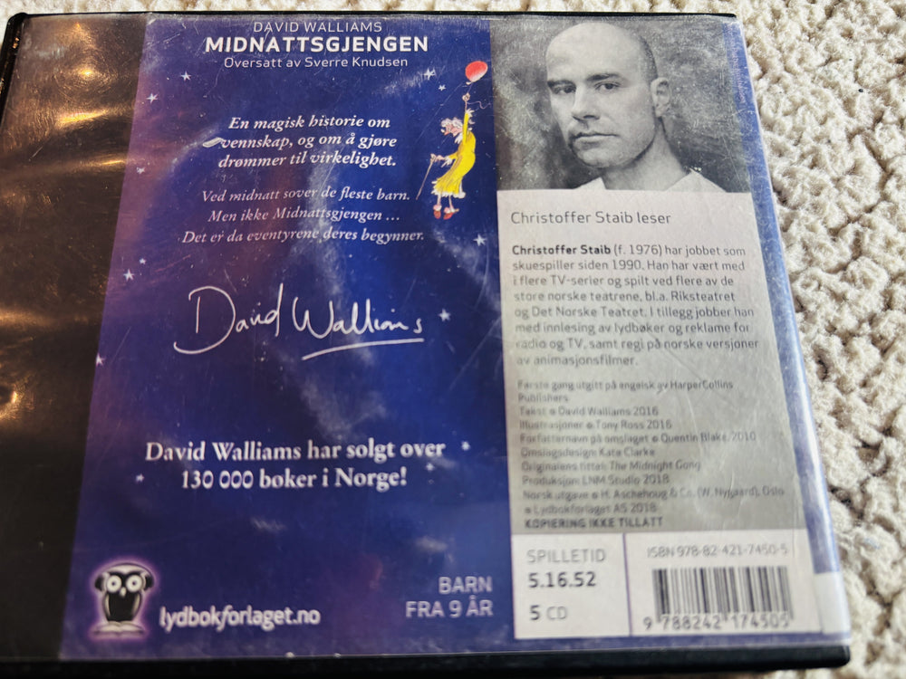 David Walliams. 2014. Midnattsgjengen. Lydbok på CD (fra bibliotek, pene disker).