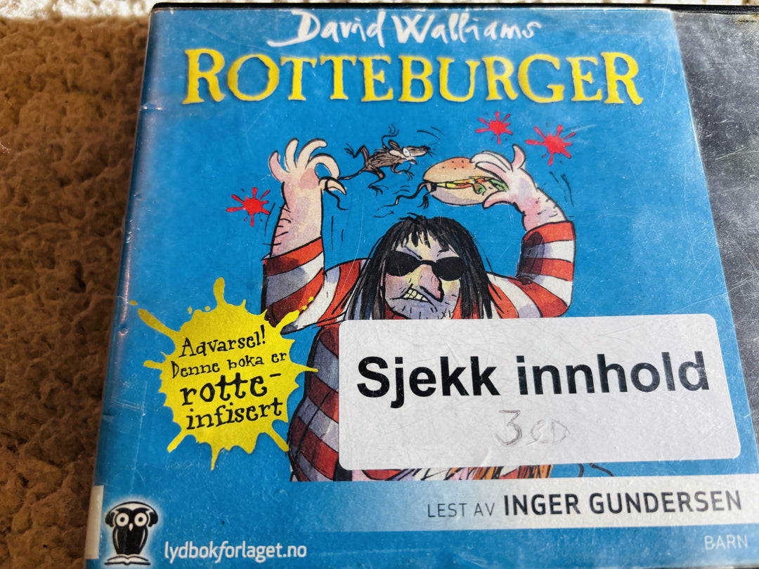 David Walliams. 2012. Rotteburger. Lydbok på CD (fra bibliotek, pene disker).