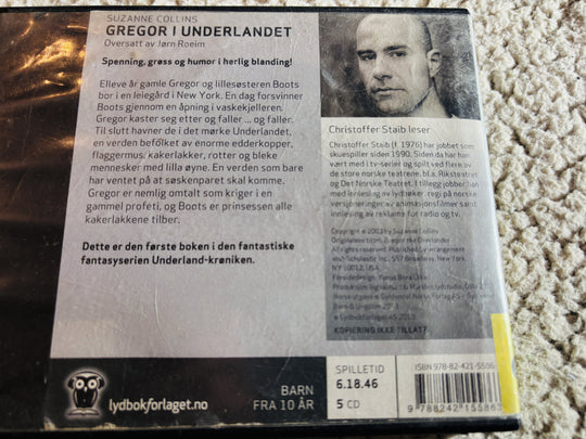 Suzanne Collins, 2013, Gregor i Underlandet. Lydbok på CD (fra bibliotek, pene disker).
