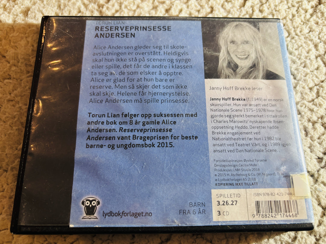 Torun Lian, 2012, Reserveprinsesse Andersen. Lydbok på CD (fra bibliotek, pene disker).