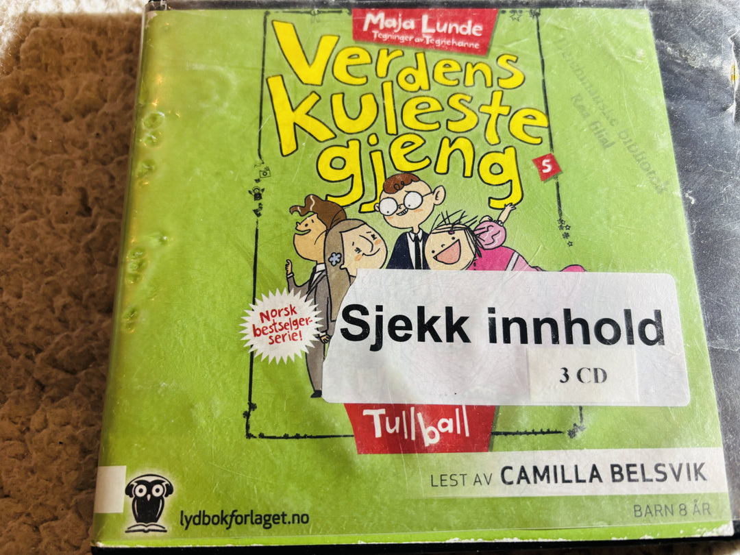Maja Lunde, 2016, Verdens kuleste gjeng 5: Tullball. Lydbok på CD (fra bibliotek, pene disker).