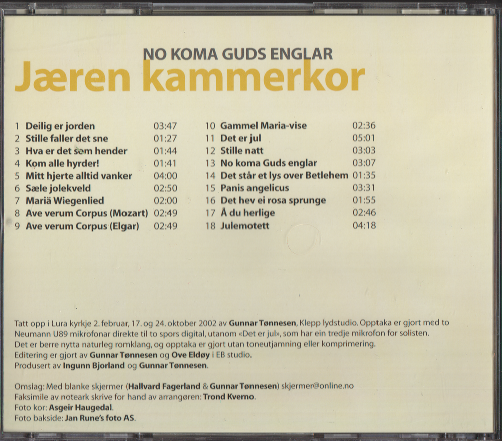 Jæren kammerkor. 2005. No koma Guds englar. CD.