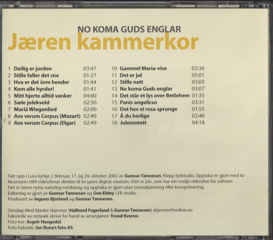 Jæren kammerkor. 2005. No koma Guds englar. CD.