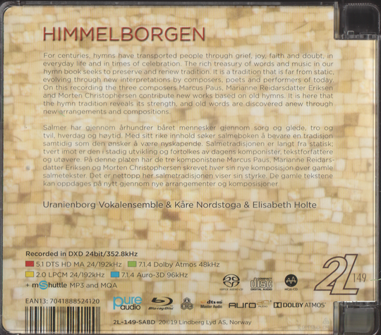 Uranienborg Vokalensemble, Elisabeth Holte. 2012. Himmelborgen. CD.