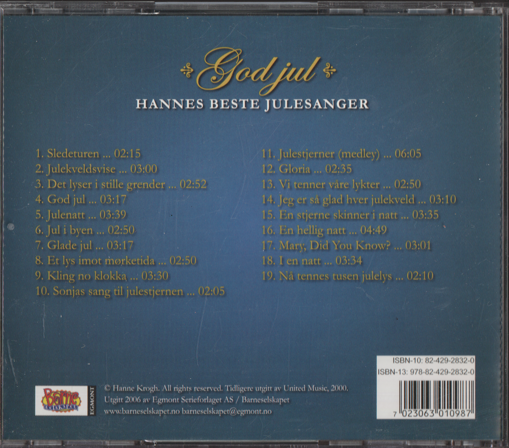 Hanne Krogh, 2011, Hannes beste julesanger (God jul). CD.