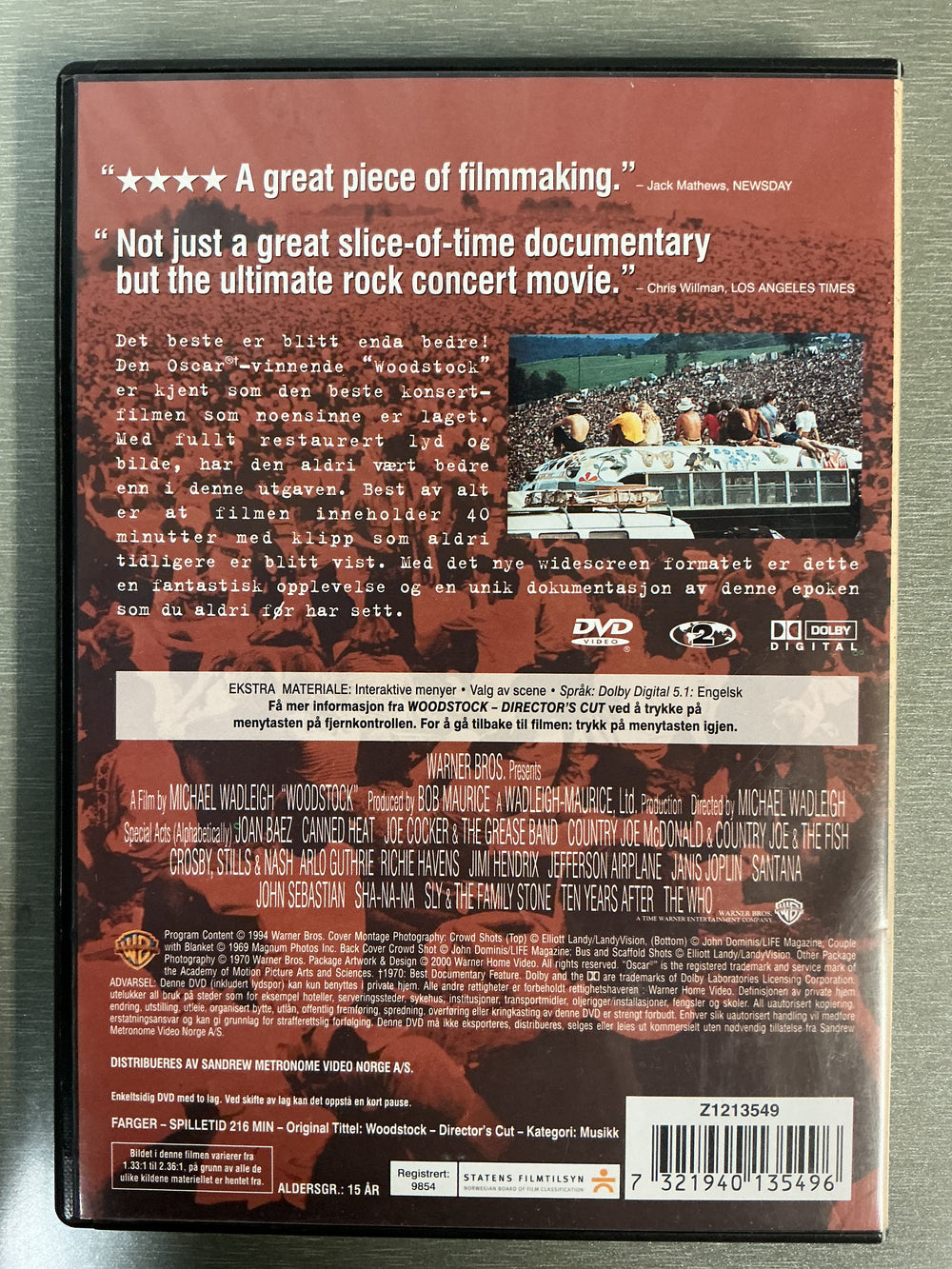 Woodstock: 3 Days of Peace & Music (Director's Cut). DVD.