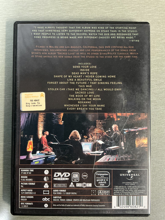 Sting: Inside – The Songs of Sacred Love. DVD.