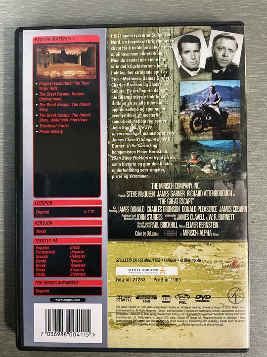 Den store flukten (The Great Escape). 1963. DVD.