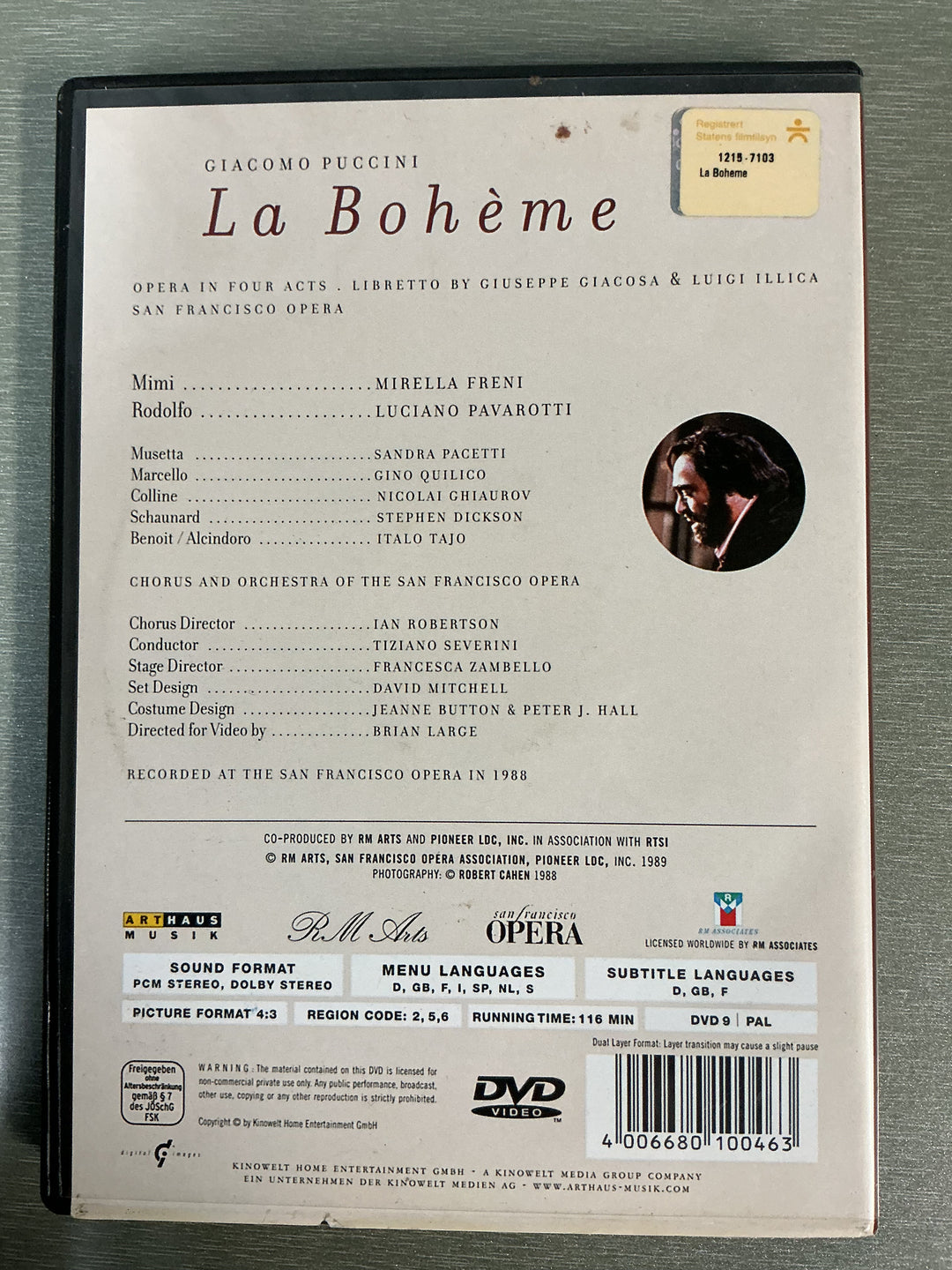 Giacomo Puccini: La Bohème (1988). DVD.
