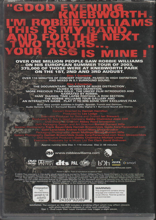 Robbie Williams: What We Did Last Summer (2003). DVD.