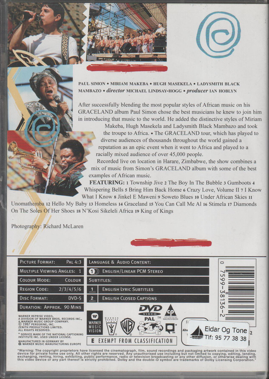 Paul Simon: Graceland – The African Concert. 1987. DVD.