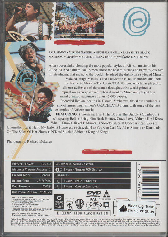 Paul Simon: Graceland – The African Concert. 1987. DVD.