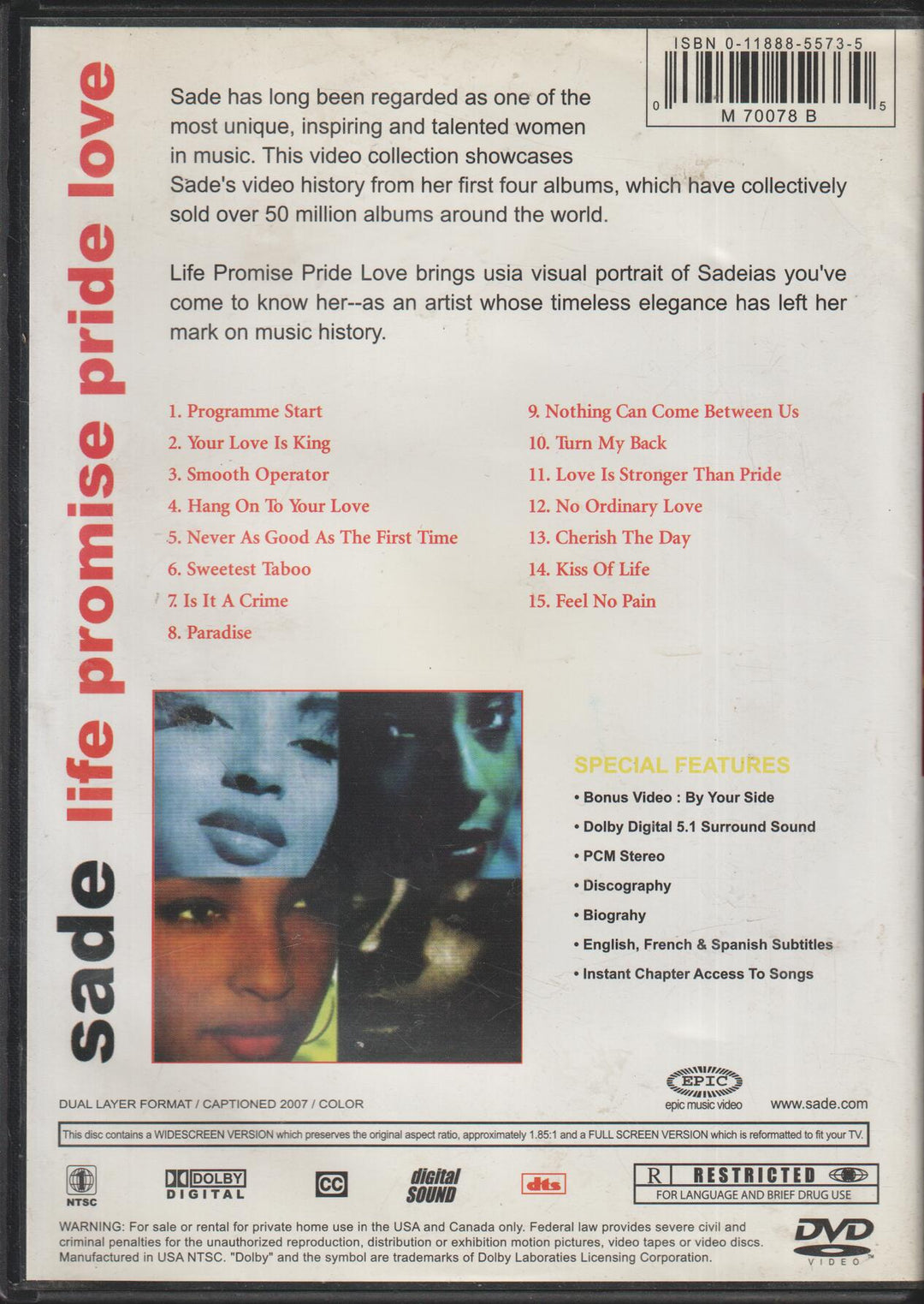 Sade: Life Promise Pride Love. 2001. DVD.
