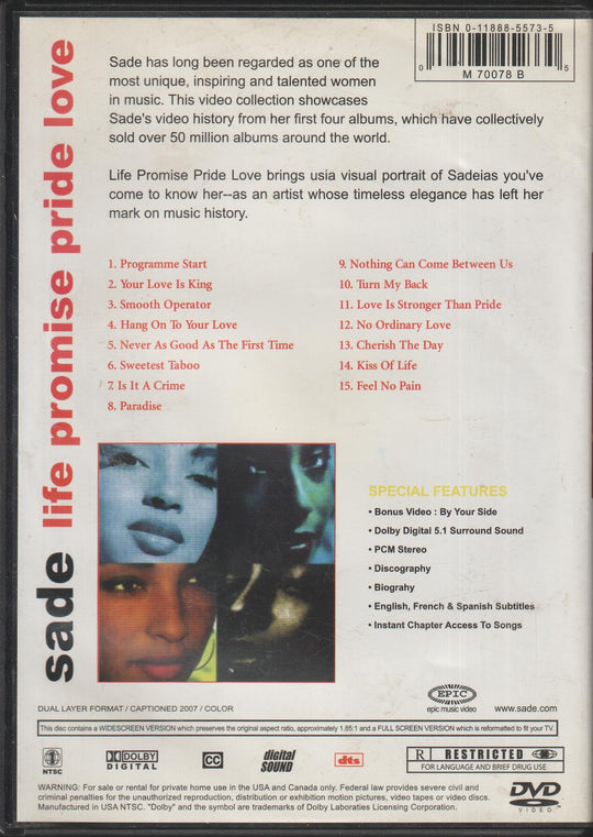 Sade: Life Promise Pride Love. 2001. DVD.