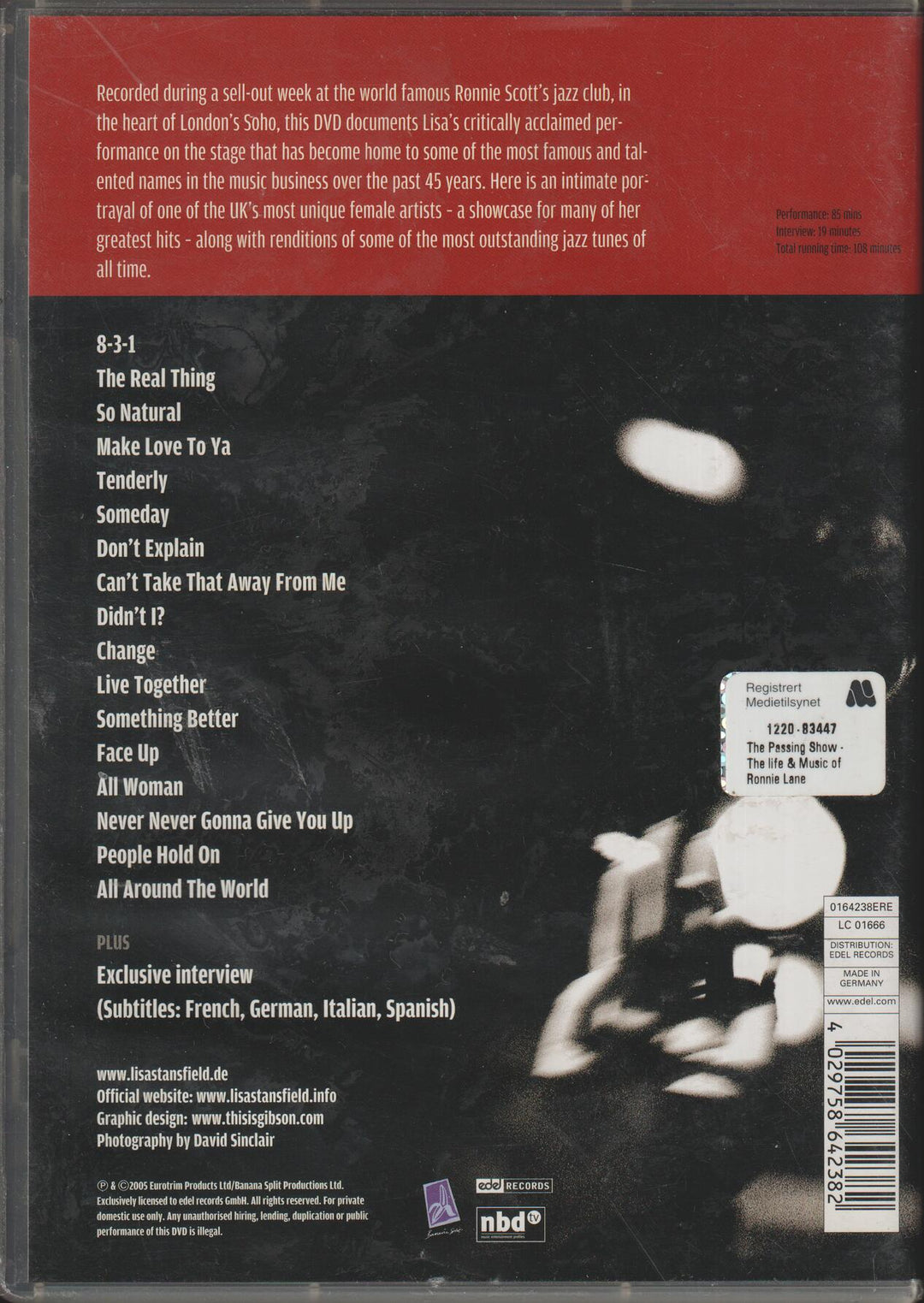 Lisa Stansfield: Live at Ronnie Scott's (2005). DVD.