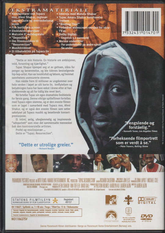 Tupac: Resurrection (2003). DVD.