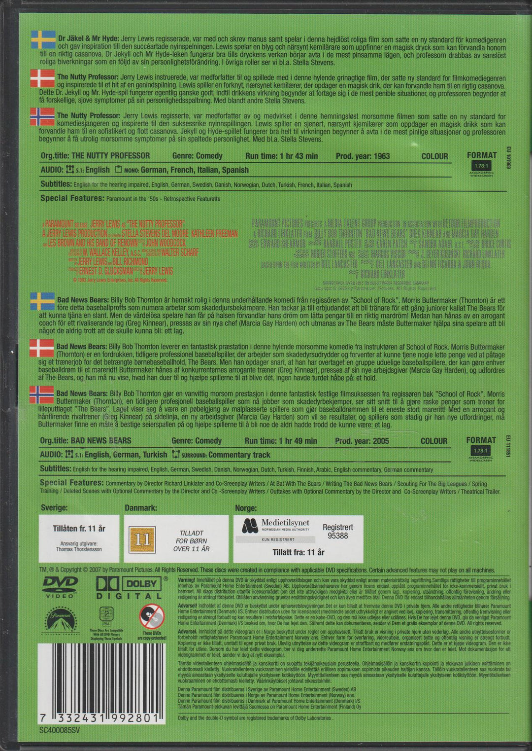 The Nutty Professor / Bad News Bears. 1963/2005. DVD.