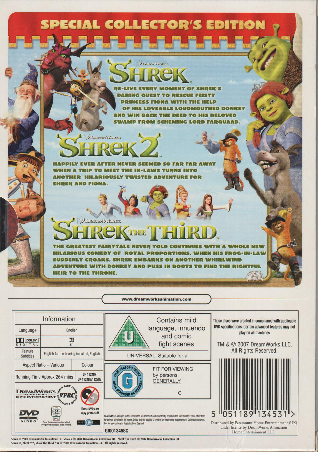 The Shrek Trilogy (2001-2007). DVD.