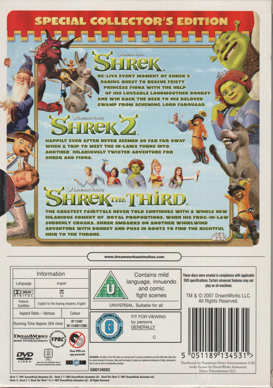 The Shrek Trilogy (2001-2007). DVD.