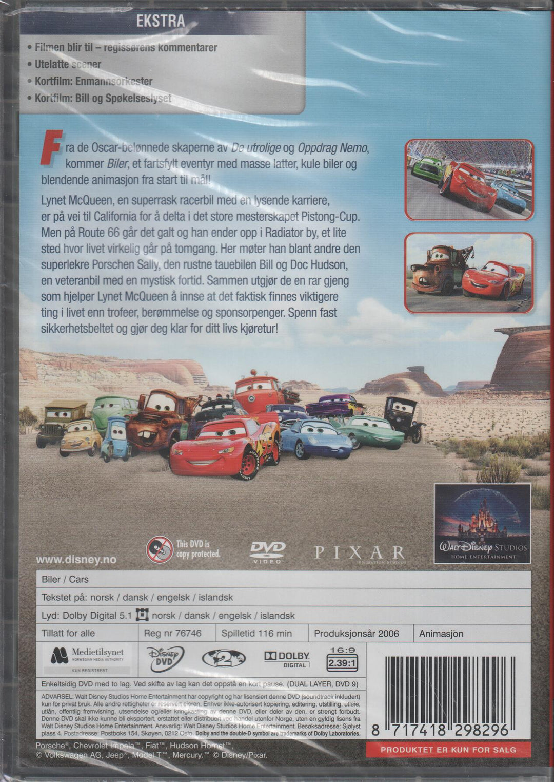 Biler (Cars). DVD. Ny i plast!