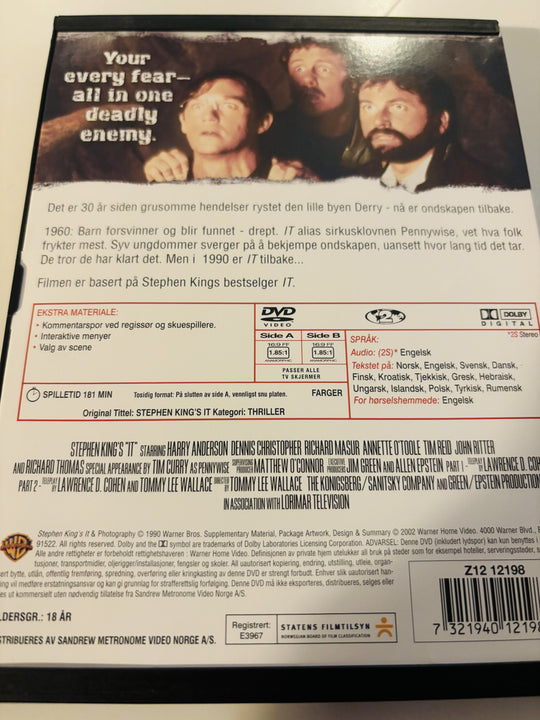 Stephen King's IT (1990). DVD snapcase.