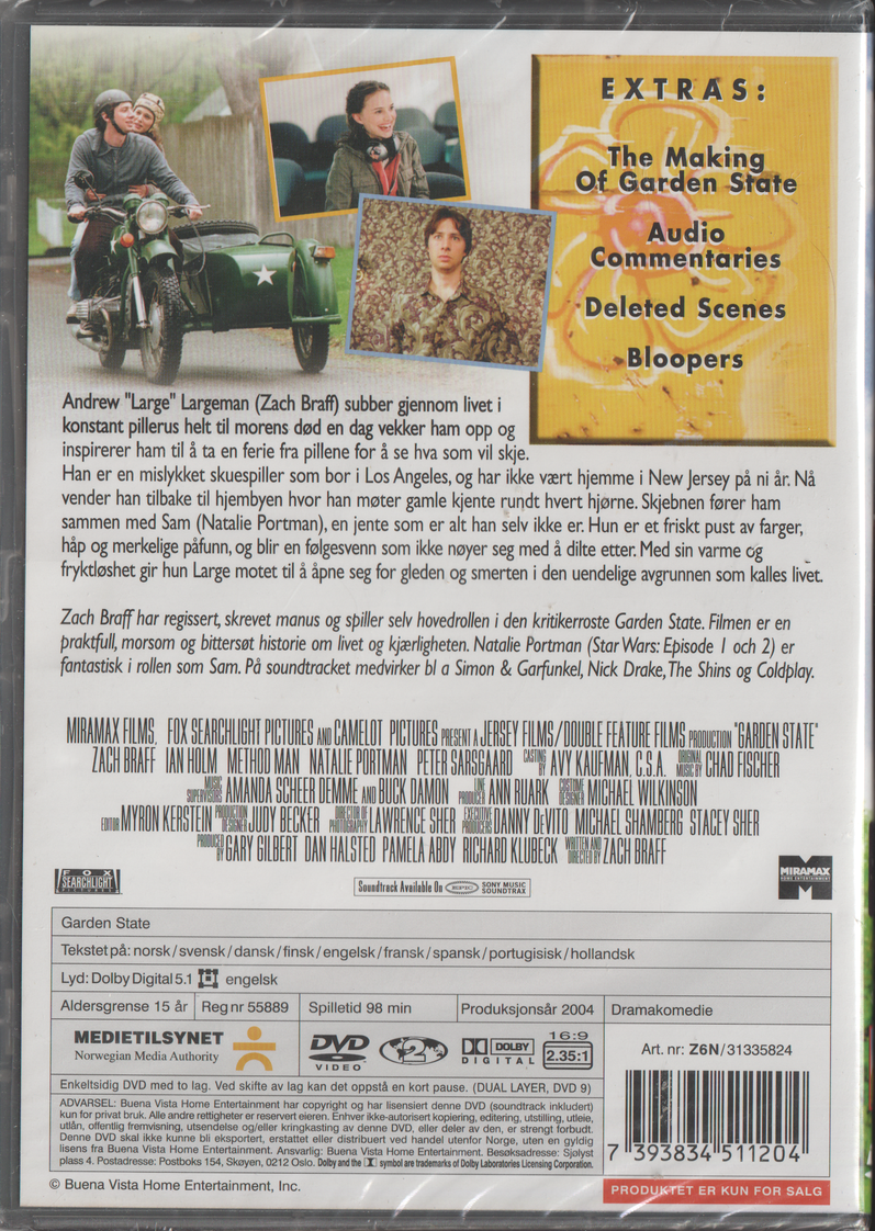Garden State. 2004. DVD. Ny i plast!