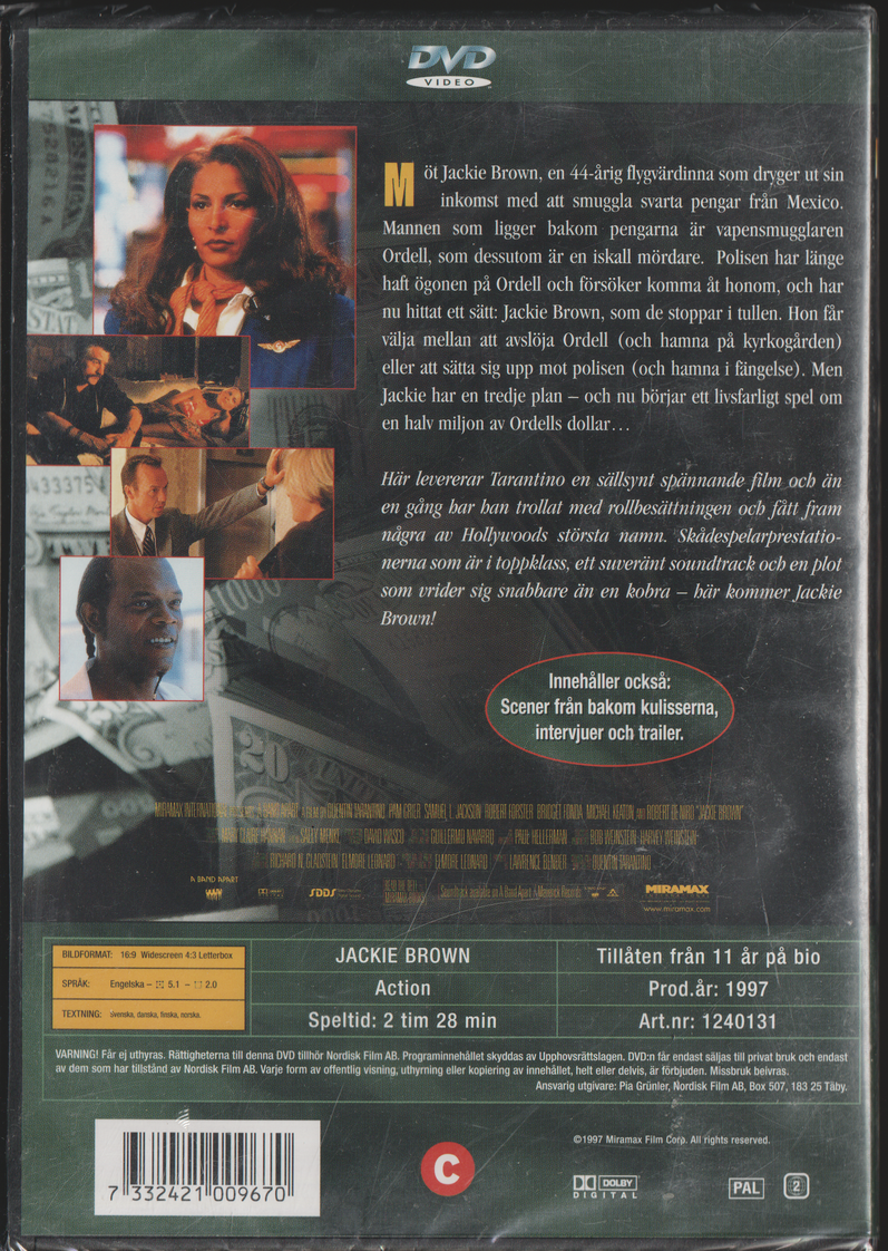 Jackie Brown (1997). DVD. Ny i plast!