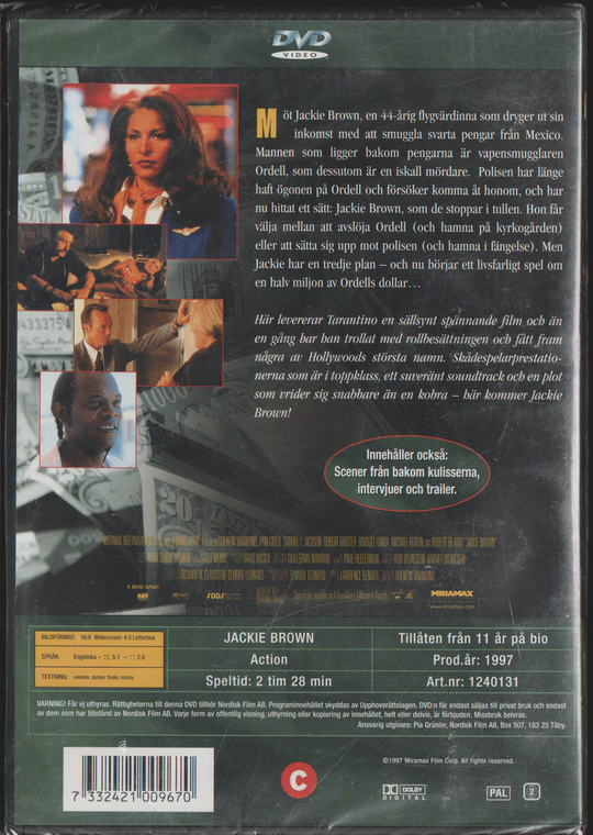 Jackie Brown (1997). DVD. Ny i plast!