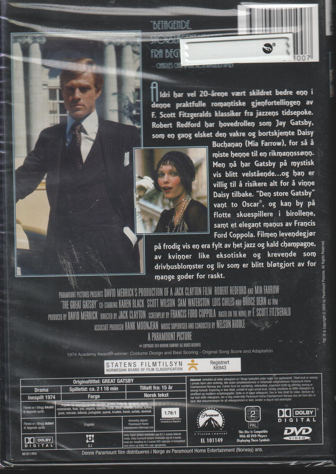 Den store Gatsby. 1974. DVD. Ny i plast!