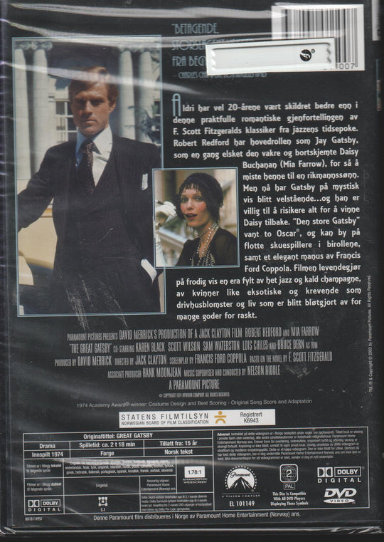 Den store Gatsby. 1974. DVD. Ny i plast!