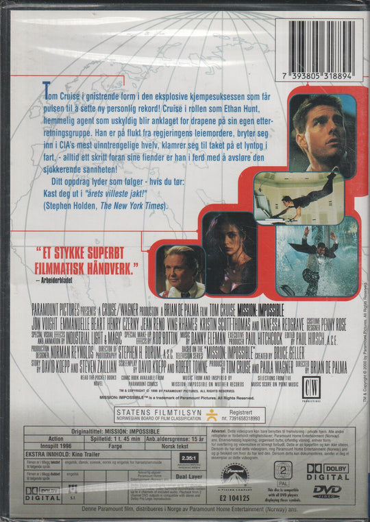 Mission: Impossible. 1996. DVD. Ny i plast!