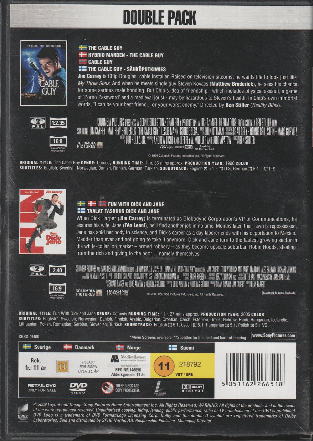 The Cable Guy / Fun with Dick & Jane Double Pack (1996/2005). DVD.