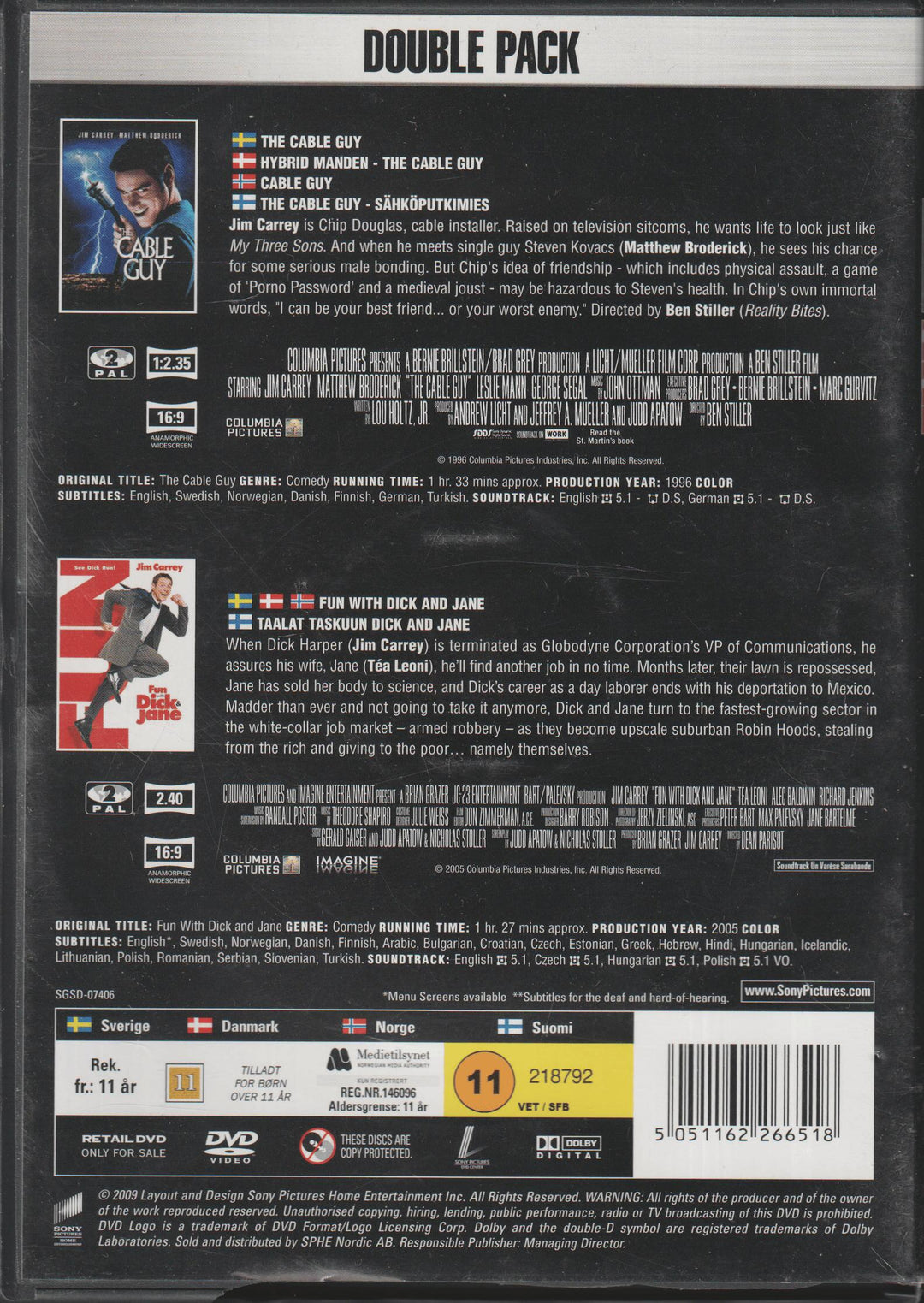 The Cable Guy / Fun with Dick & Jane Double Pack (1996/2005). DVD.
