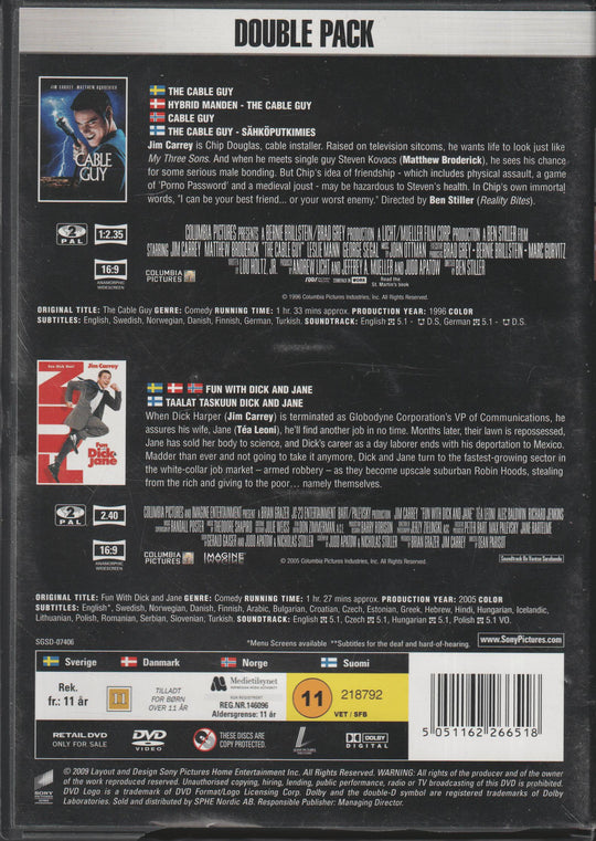 The Cable Guy / Fun with Dick & Jane Double Pack (1996/2005). DVD.