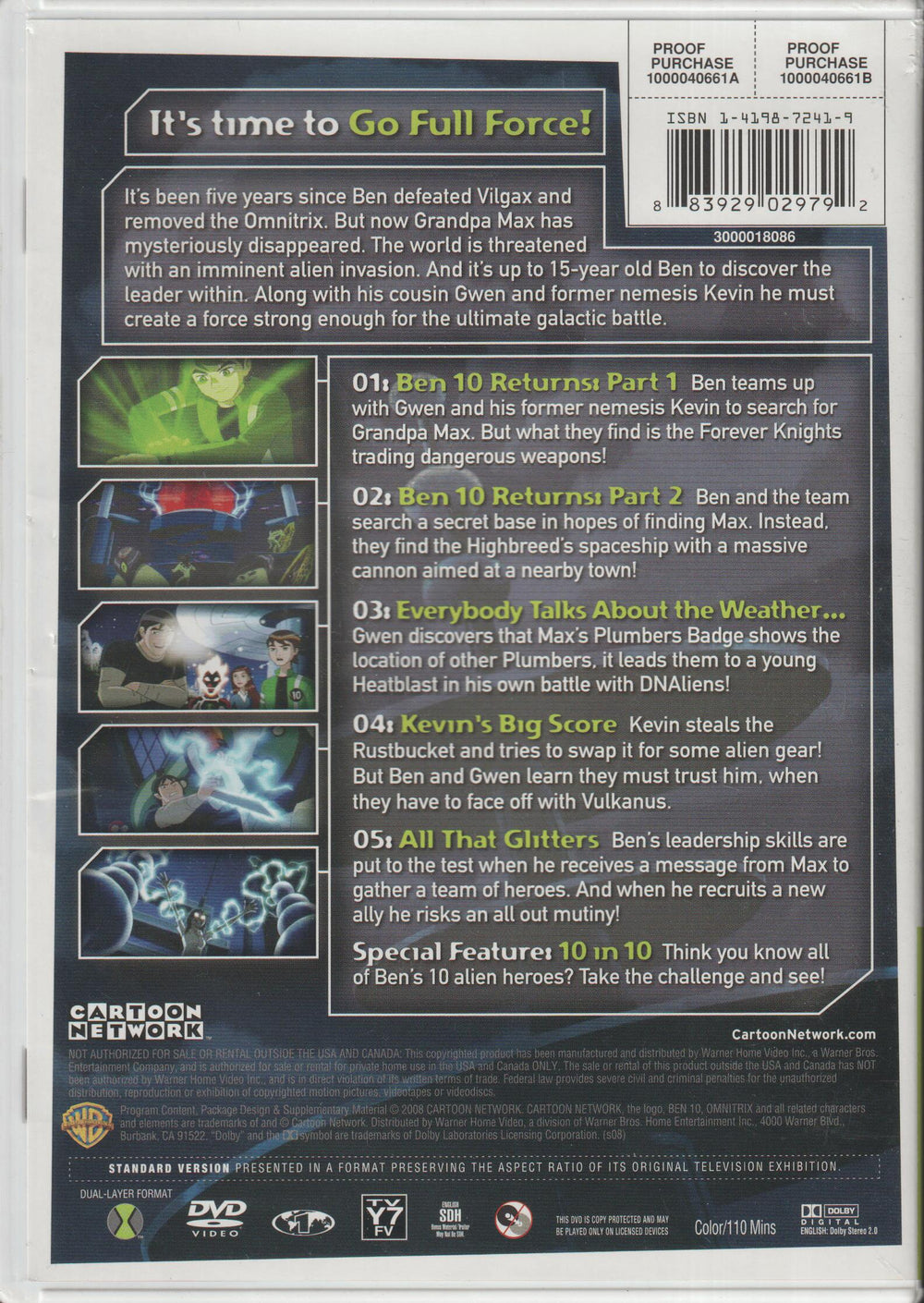 Ben 10: Alien Force – Vol. 1 (2008). DVD.