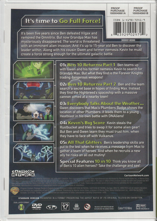 Ben 10: Alien Force – Vol. 1 (2008). DVD.