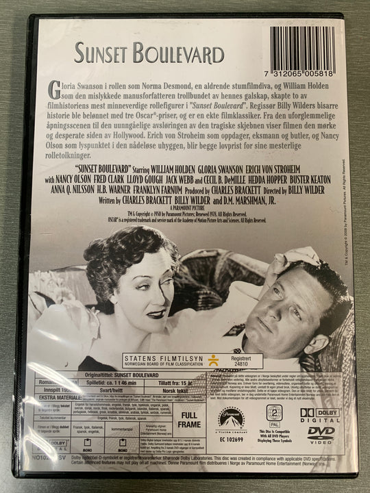 Sunset Boulevard. DVD. Ny i plast!