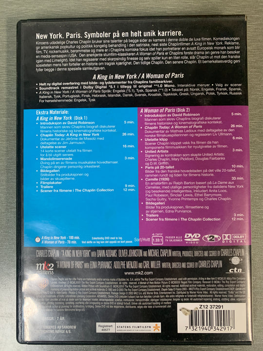 The Chaplin Collection: A Woman of Paris / A King in New York. DVD.