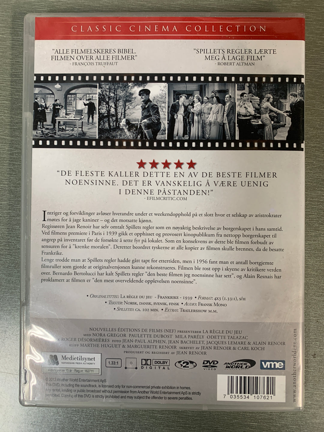 Spillets Regler / La Règle du Jeu (1939). DVD.
