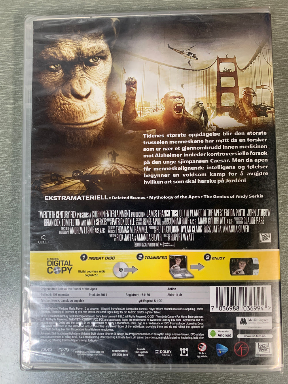 Rise of the Planet of the Apes (2011). DVD. Ny i plast!
