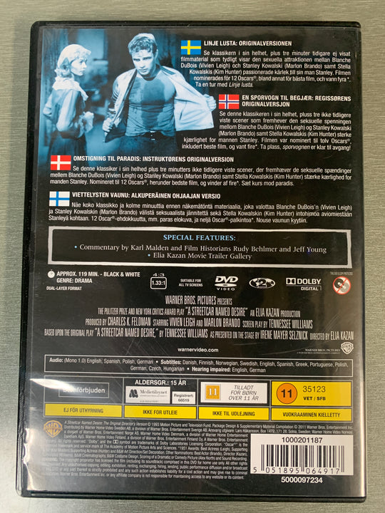 A Streetcar Named Desire / Sporvogn til begjær (1951). DVD.