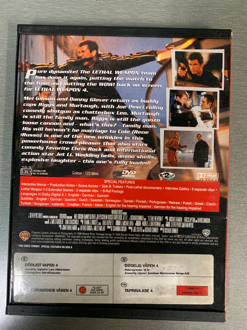 Dødelig våpen 4. DVD snapcase.