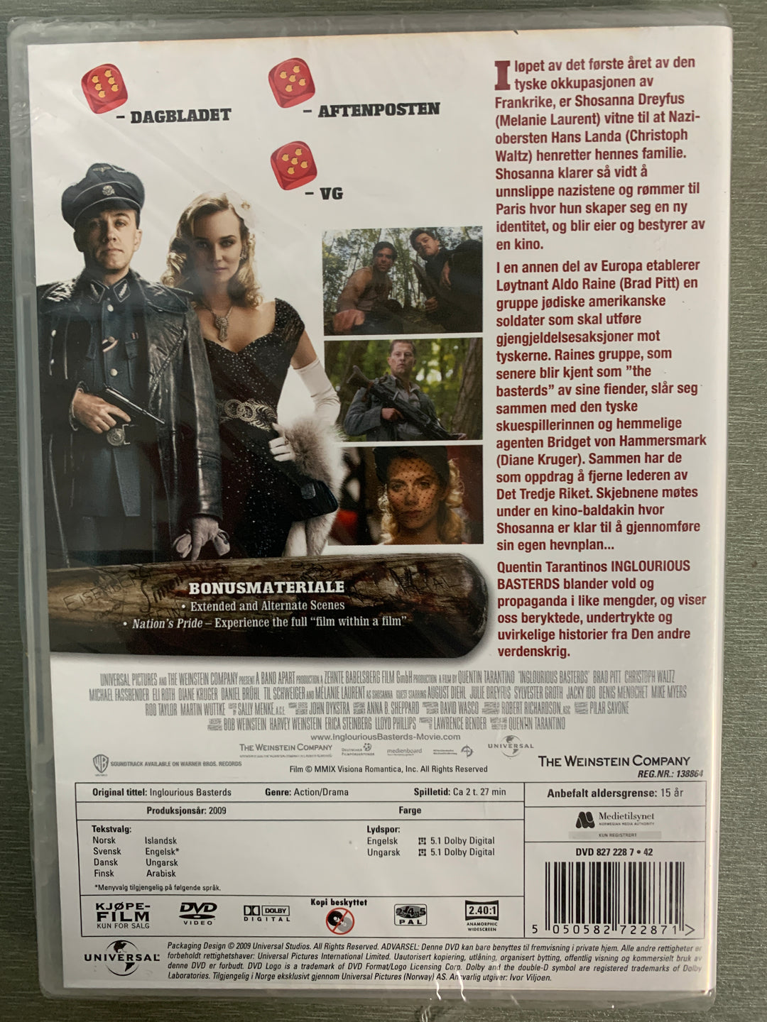 Inglourious Basterds. 2009. DVD. Ny i plast!