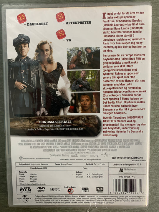 Inglourious Basterds. 2009. DVD. Ny i plast!
