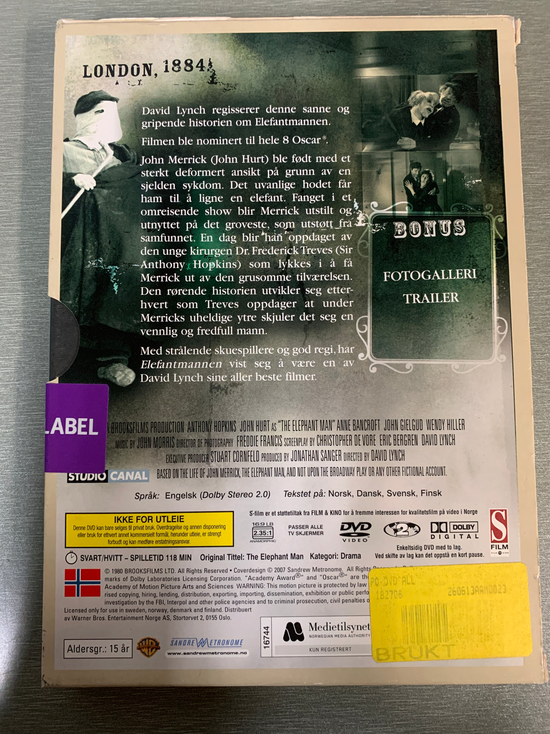 Elefantmannen (1980). DVD.