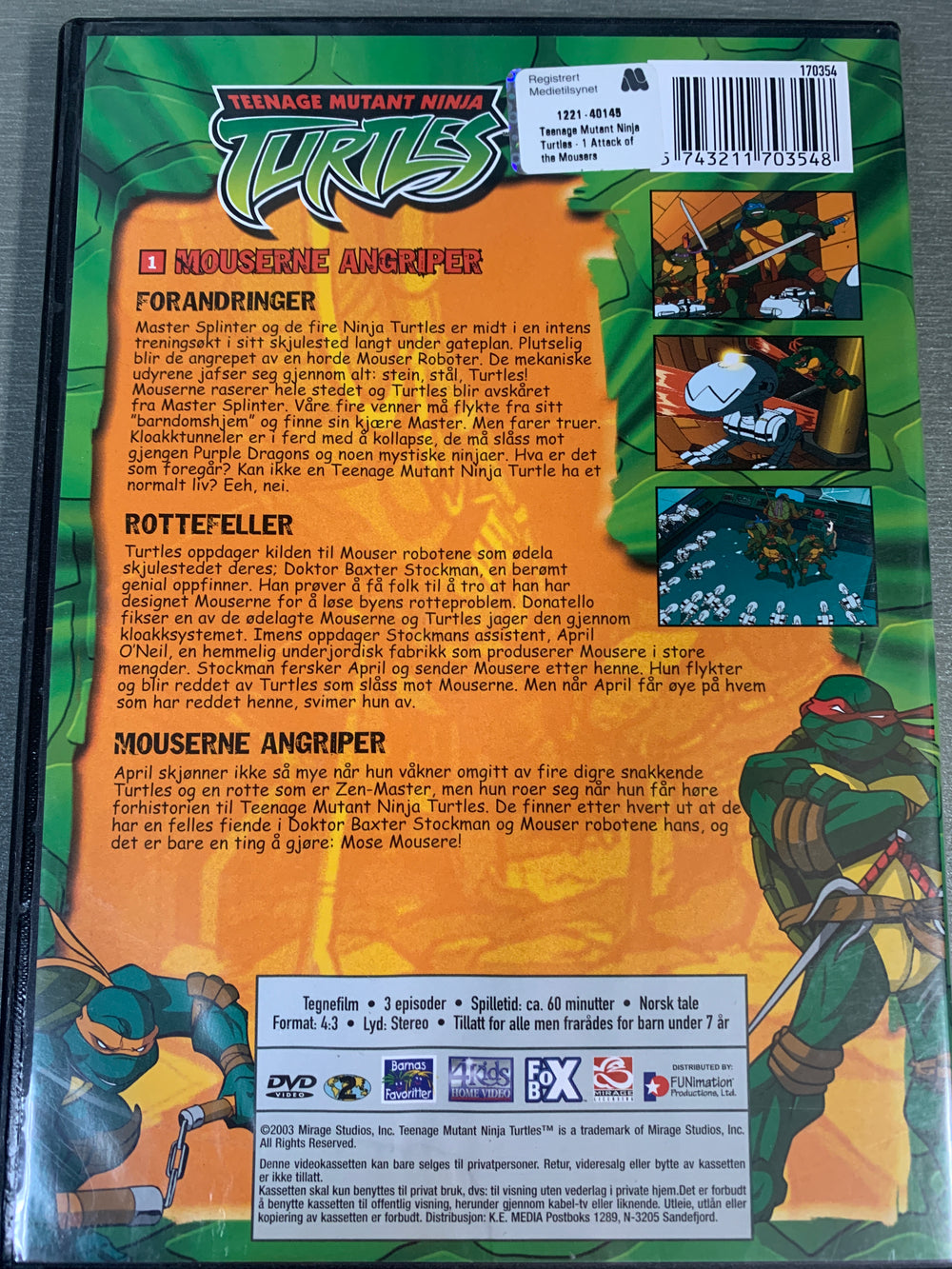 Teenage Mutant Ninja Turtles: Mouserne Angriper (2003). DVD.