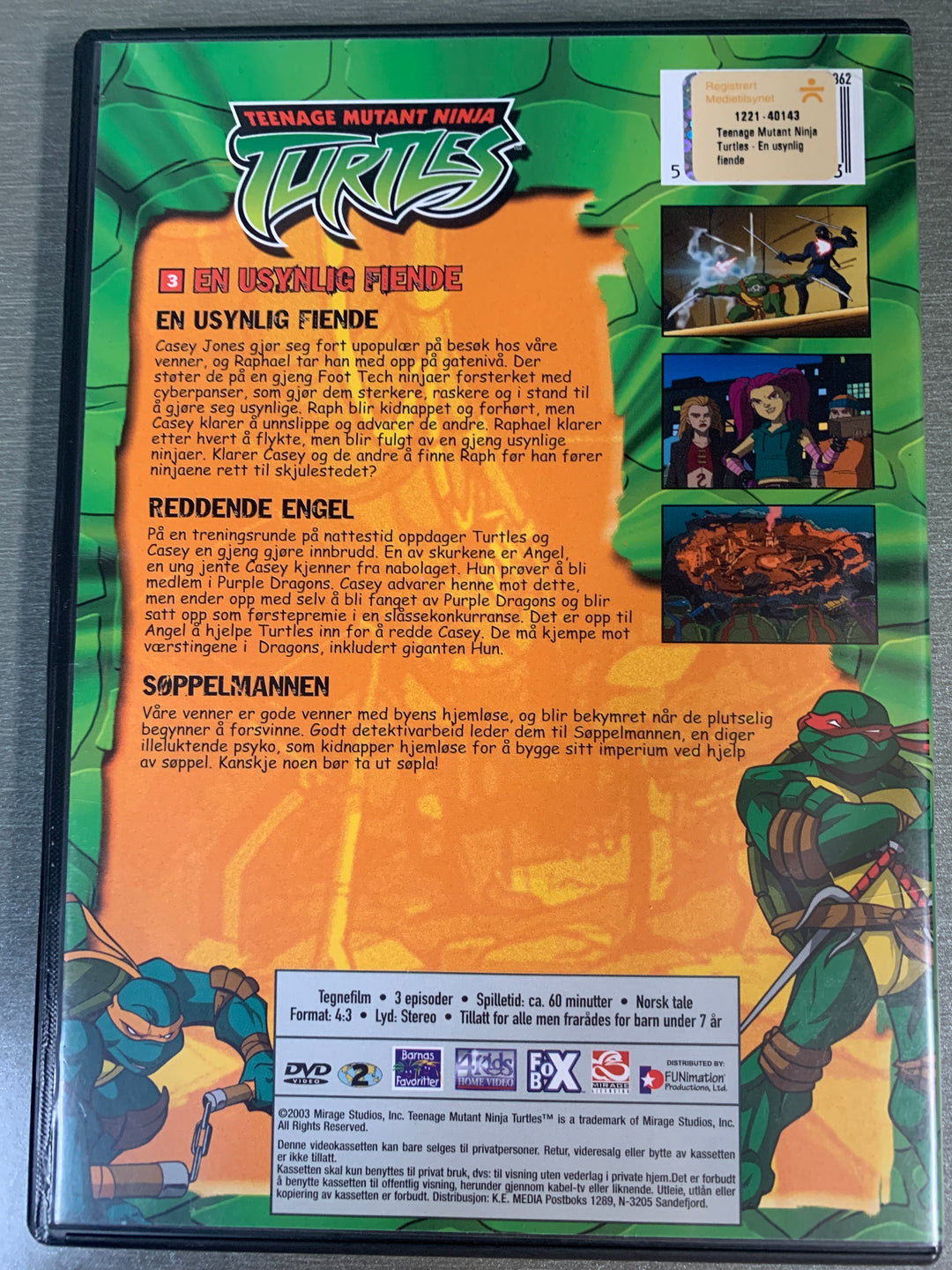 Teenage Mutant Ninja Turtles: En Usynlig Fiende (2003). DVD.